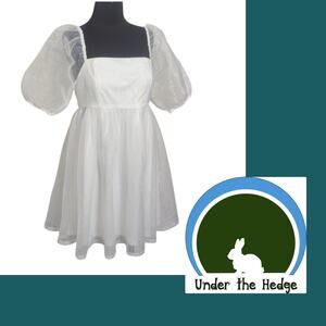 TCEC White Chiffon Mini Puff Sleeve Babydoll Dress Medium coquette regal